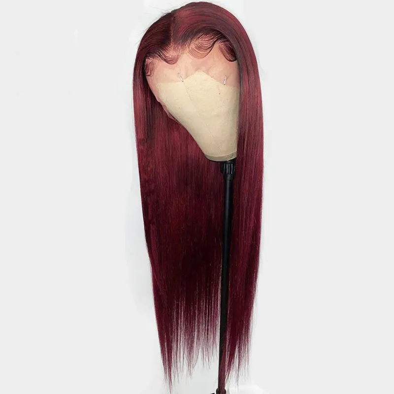 

180%Density 26Inch Burgundy Soft Silky Straight Wig Glueless Lace Front Wig Remy High Temperature For Black Women With Baby Hair