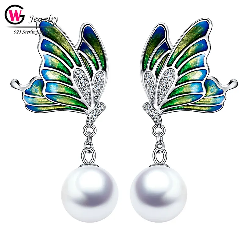 

Fashion Earrings Charm Crystal Butterfly Stud Shell Pearl Drop Earrings Romantic Jewelry Women Girl