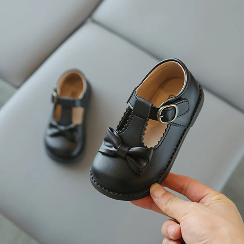 Весенние детские кожаные туфли принцессы с Т-образным ремешком для малышей и