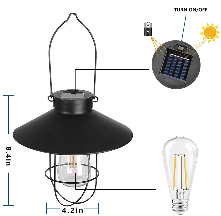 

Retro Solar Lantern Outdoor Hanging Solar Light Vintage Solar Lamp With Warm White Bulb For Garden Yard Patio Xmas Party Decor