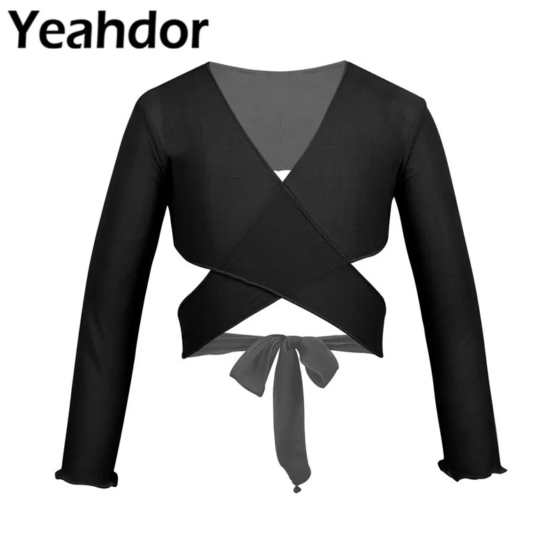 Детский классический сетчатый балетный Топ с длинным рукавом и регулируемой