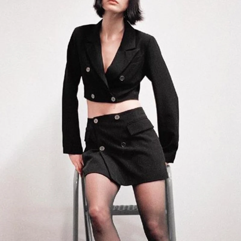 

2021 New Temperament Slim Navel Small Suit Skirt Skirt Ladies Short Coat + Suit Hip Slim Fit Jacket High Waist Skirt Sportswear