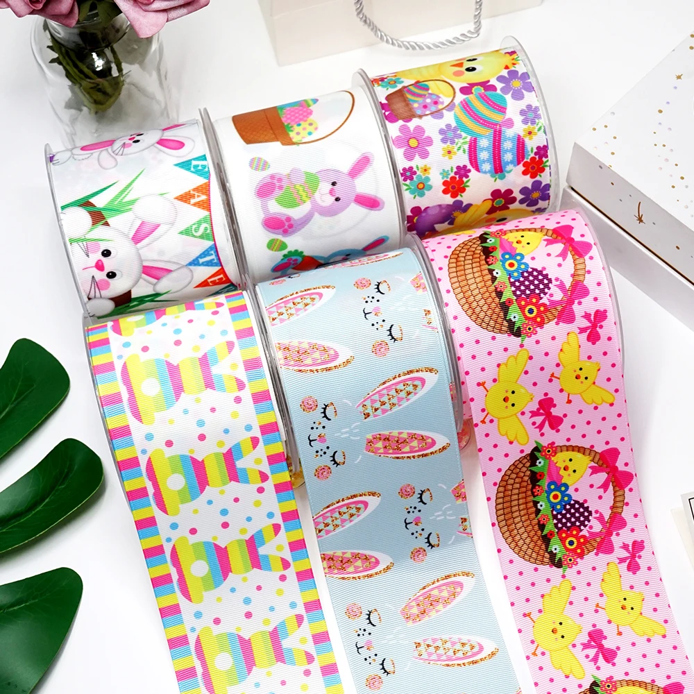 

50 ярдов, корсажная лента с пасхальным принтом для поделок, банты для волос «сделай сам», украшение на день рождения 962