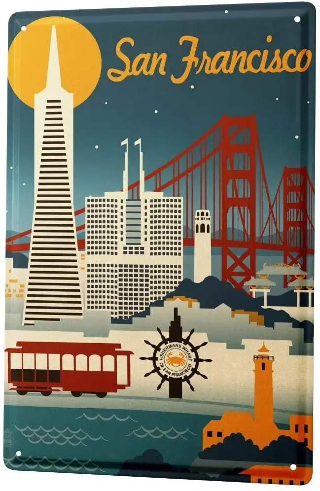 

С 2004 года, жестяная металлическая пластина, декоративный знак, домашний декор, таблички, ретро-арт, Метрополь, Сан-Франциско