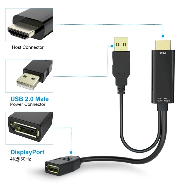 

HDMI-compatible to Large DP 4K@30Hz Adapter Cable Graphics Converter with USB 69HA