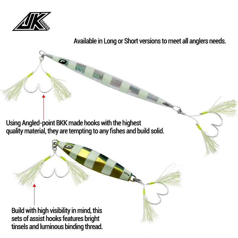 5Packs 1/0~5/0 Size Hooks Assist High Carbon Steel Light Slow Jigging Hook Tying UP hook for jigging30g~400g Sea fishing hooks