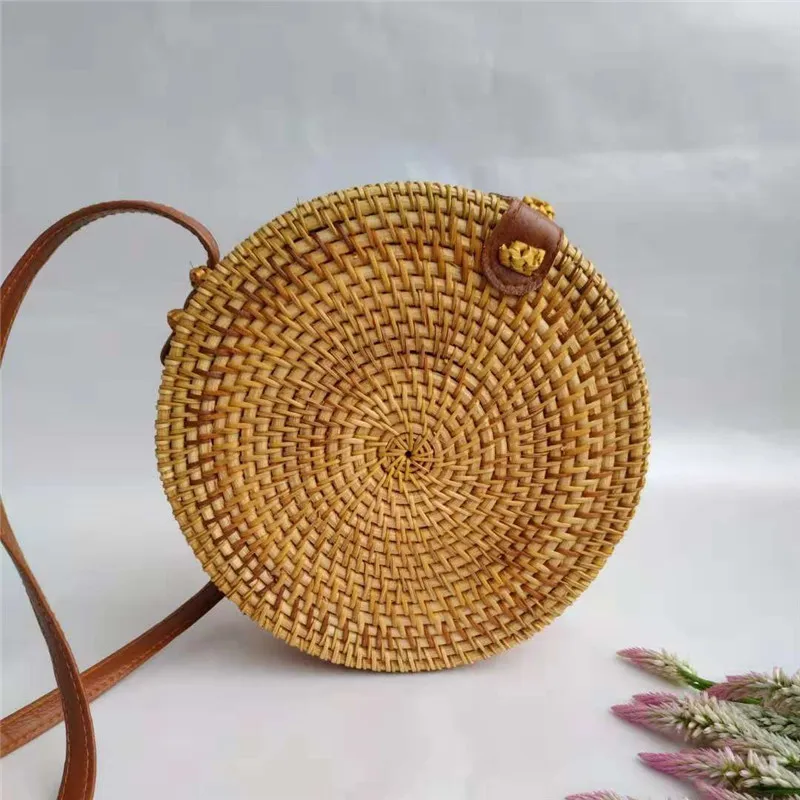

Women's Bag Rattan Bag Diagonal Mini Bag Plain Round Literary Hand-woven Leather Buckle Bag Handbags for Women 2020 Satchels