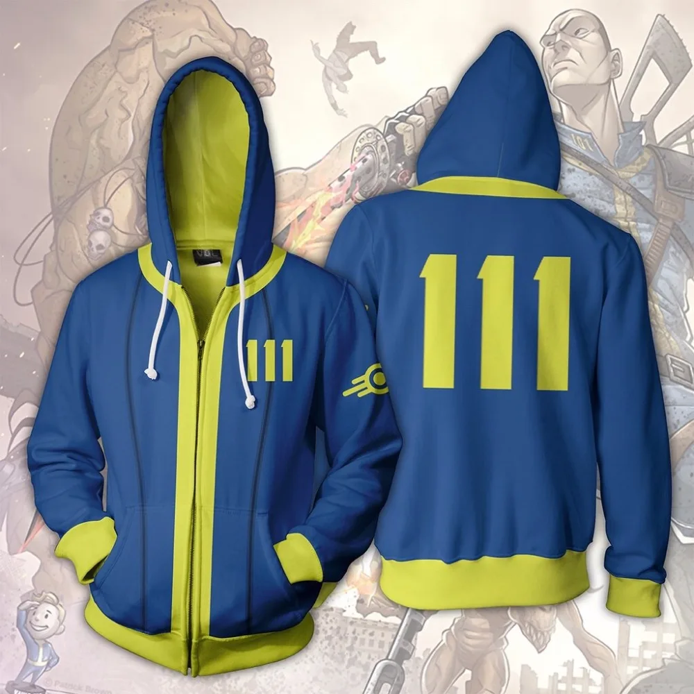 2019 man hooded fallout vault dweller 3d printed hooded hoodies hooded hip hop tops fall zip up hoodie sweatshirt S-5XL