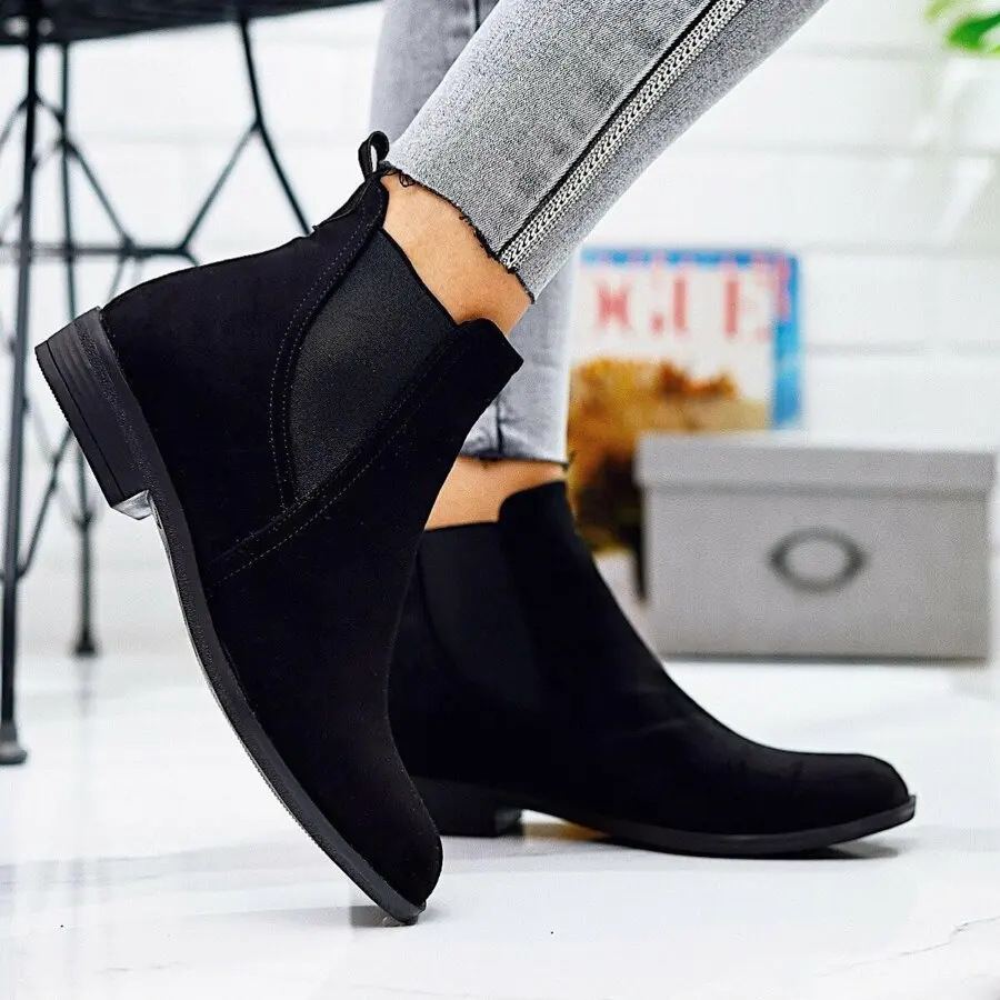 

Women Boots Limoya Aria Black Suede Flat Bottom Elastic Hollow Toe Bootie