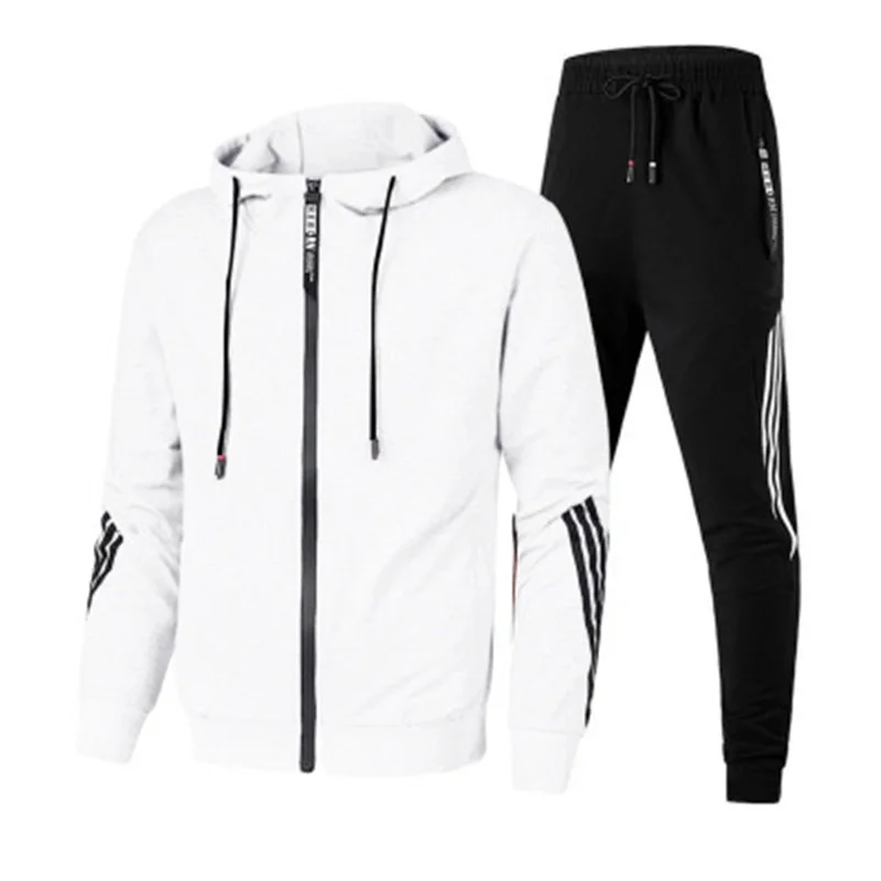 

2021 new spring and autumn fashion baseball uniform men's solid color men's sportswear zipper hooded sportswear suit men