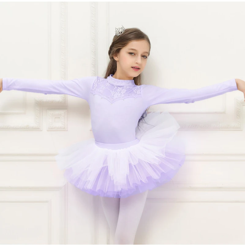 Балетное платье для девочек с высоким воротом балетное боди длинным рукавом