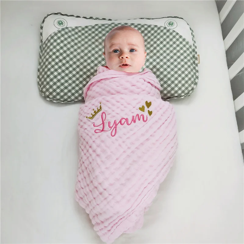 6-Layer Bamboo Cotton Personalised Muslin Baby Blanket Creative Gift Infant Kids Swaddle Wrap Blanket Sleeping Quilt Bed Cover