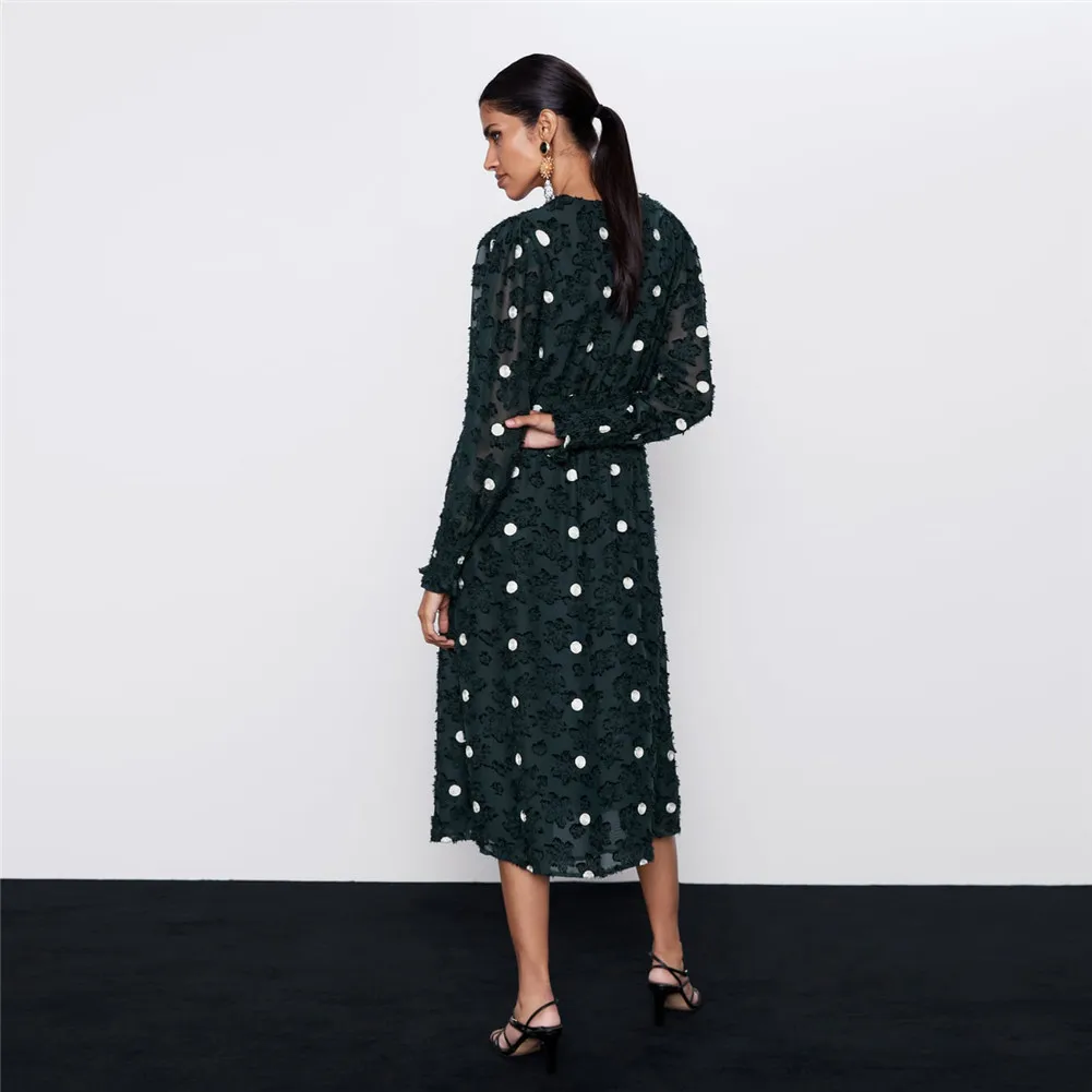 Ladyfirsy ZA текстурированное платье в горошек для женщин Весна 2020 элегантное с