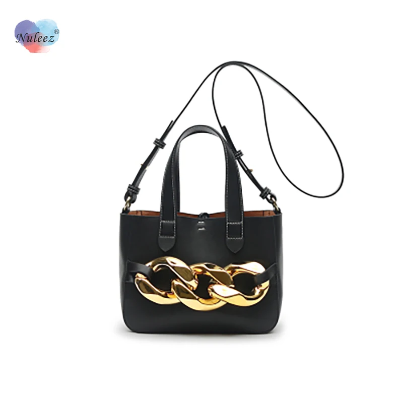 

Big Alloy Metal Hardware Decoration Handbag Women Cowhide Leather Luxury Fashion In Little Tote Bag Cross-Body New Design 2021