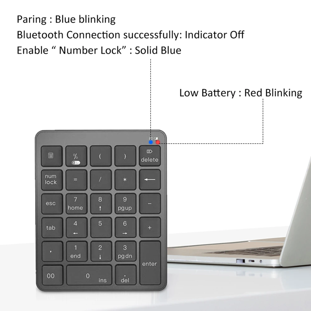 

Bluetooth Numeric Mini Keyboard Wireless BT Small Portable Plastic Case Battery Keypad For Phone Tablet PC Laptop Gray English