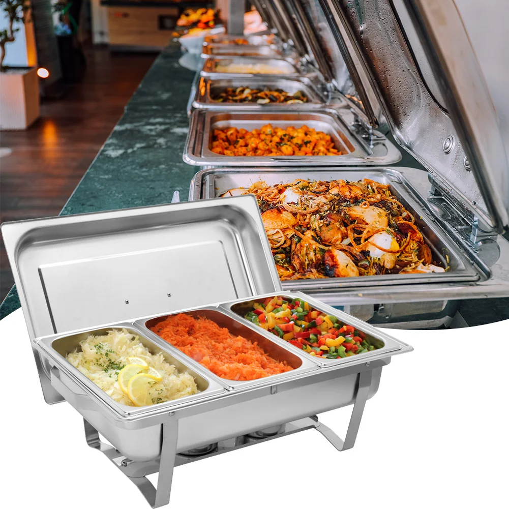 

9L Foldable Stainless Steel Square Buffet Stove Dish Set Container Food Warmer Rectangular Chafing Dish Full Buffet Catering