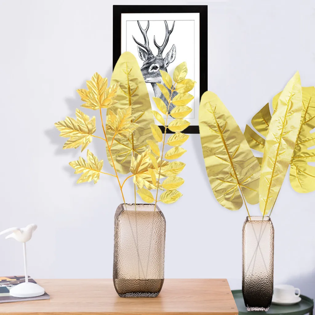 Artificial Leaf Gold Monstera Tree Leaves Garden Party Home Decor Photography Background Flower Arrangement INS Wind Fake Plants | Дом и сад
