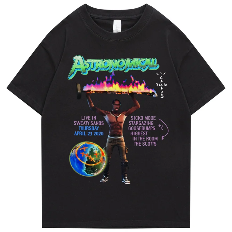 

Travis Scott Tshirts ASTROWORLD T Shirt Men Women Summer Harajuku Hip Hop Tee Tops Cactus Jack Print Hip Hop TShirts