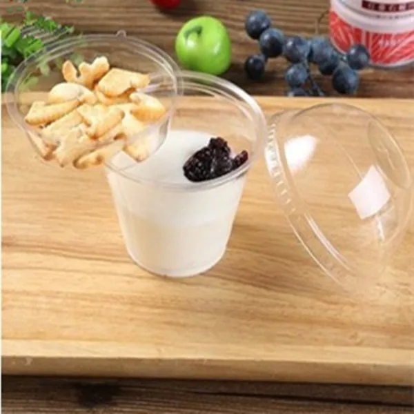 cup and lid 50 шт. высококачественный прозрачный лед пудинг со сливками плотная пластиковая чашка 250 мл 9 унций одноразовые сок йогурт упаковка кружки с крышками - Цвет: cup and lid