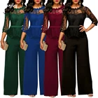 Женский вечерний комбинезон с рукавами, элегантное платье темно-синего, бордового и черного цветов с кружевными брюками, платье для выпускного вечера, 2022