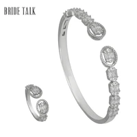 bride talk new arrival trendy luxury jewelry full cubic zircon micro paved baguette adjustable bangle ring sets for women party