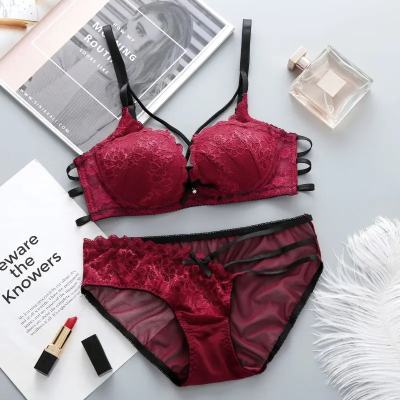 

Bra Set Women Front Closed Push Up Brassiere Panties Sexy Underwire Underwear Solid Female Lingerie Briefs bralette lingerie