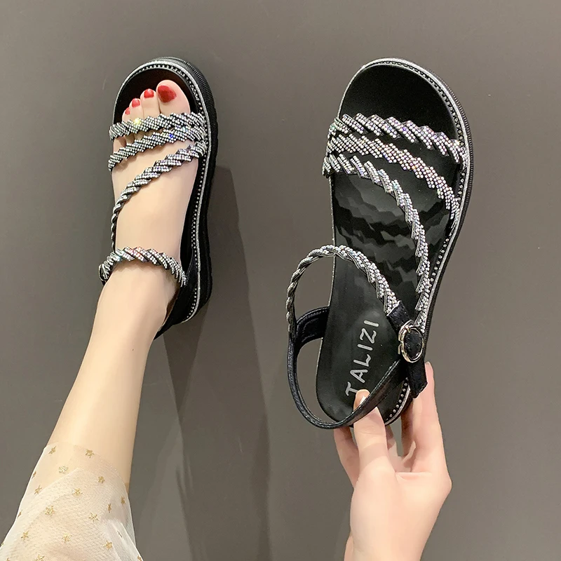 

Fashion Womens Shoes 2021 Roman Sandals Muffins shoe Summer Heels All-Match Med Anti-Skid Suit Female Beige Clogs Wedge Open Toe