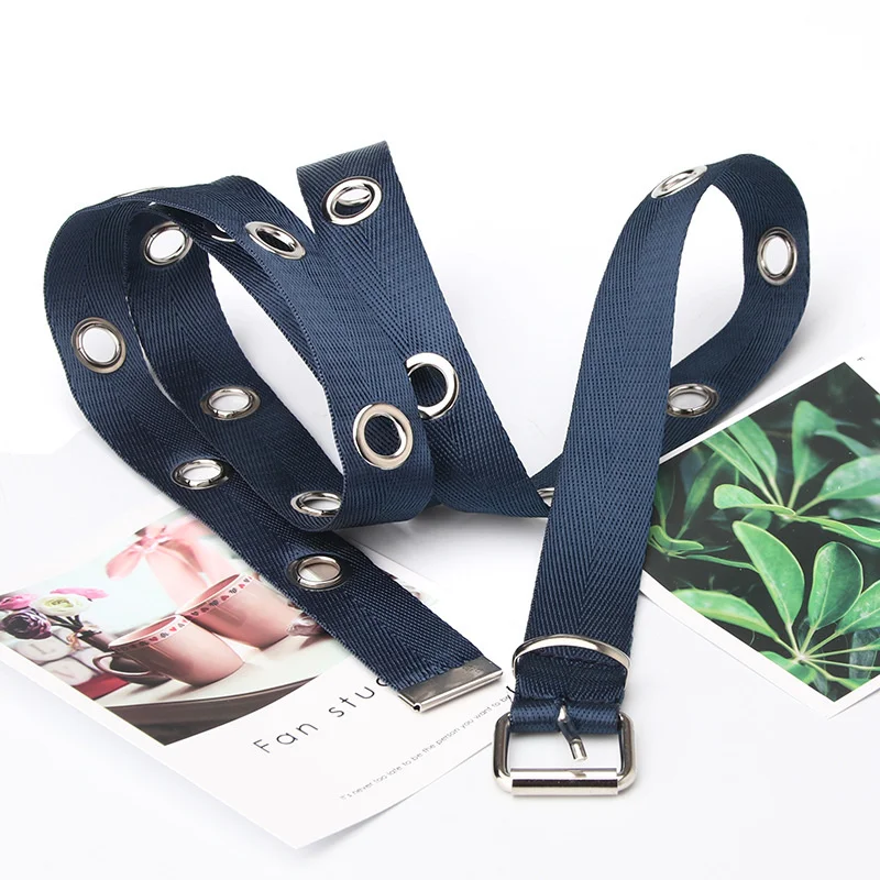 

Long Personality Harajuku Casual Ring Black Metal Belt Students Jean Canvas Waist Belts Tide Silver Pin Buckle