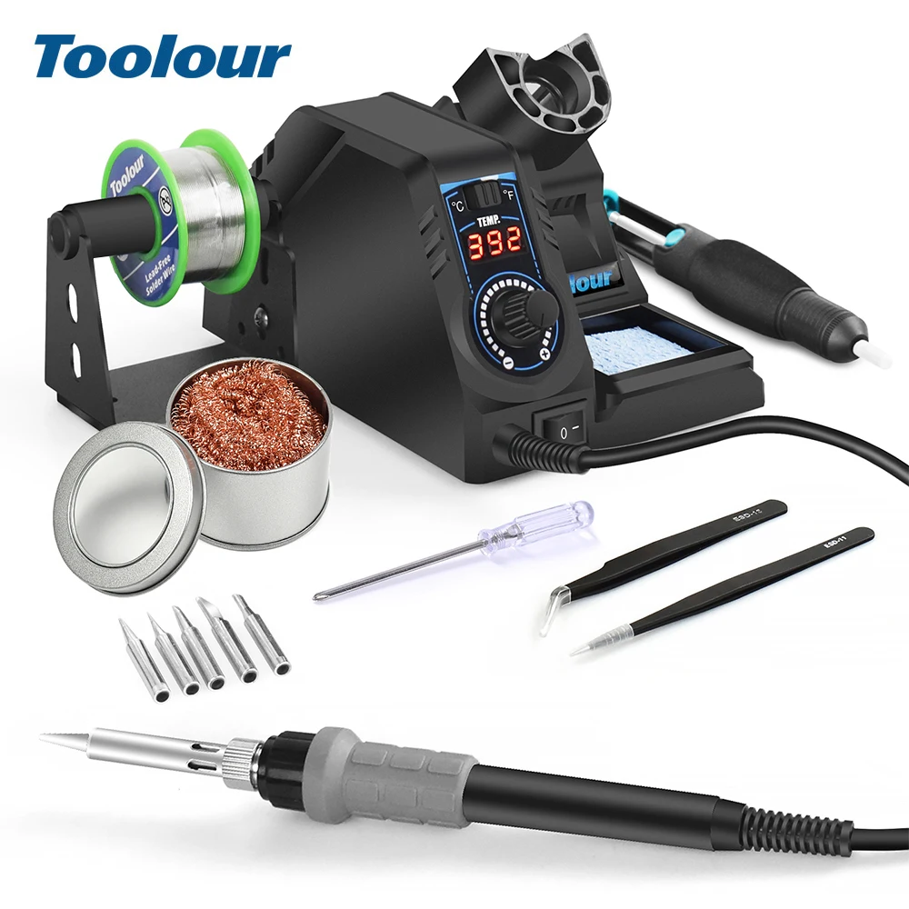 Toolour SMD Rework Digital Display Soldering Station 130W 110V/220V Temperature Adjustable Electric Soldering Iron Welding Tool