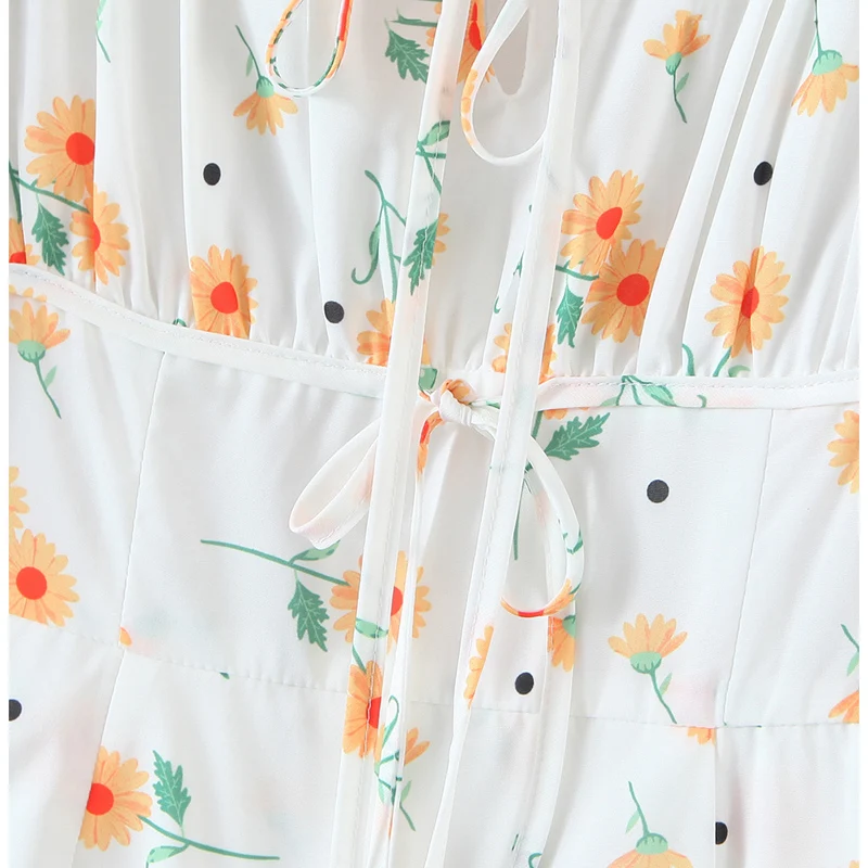 

2021 Fresh Summer Mini Dress Daily Dress Sweet Half Sleeve Ruffled Sunflower Polka Dot Printed Holiday Dress with Wooden Ears