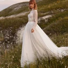 Кружевные Прозрачные тюлевые трапециевидные Свадебные платья с высокой горловиной и длинным рукавом, аппликацией, элегантные аксессуары