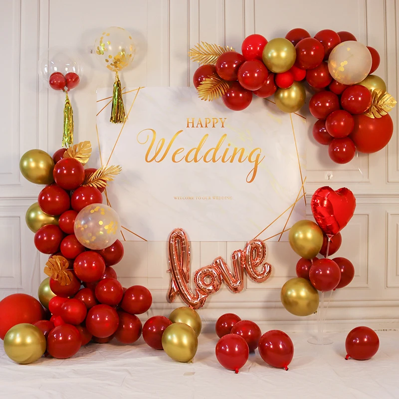 

83-91Pcs Double Layer Pomegranate Red Latex Balloon Wedding Lover Proposal Wedding Party Decoration Arch Kit Engagement Supplies