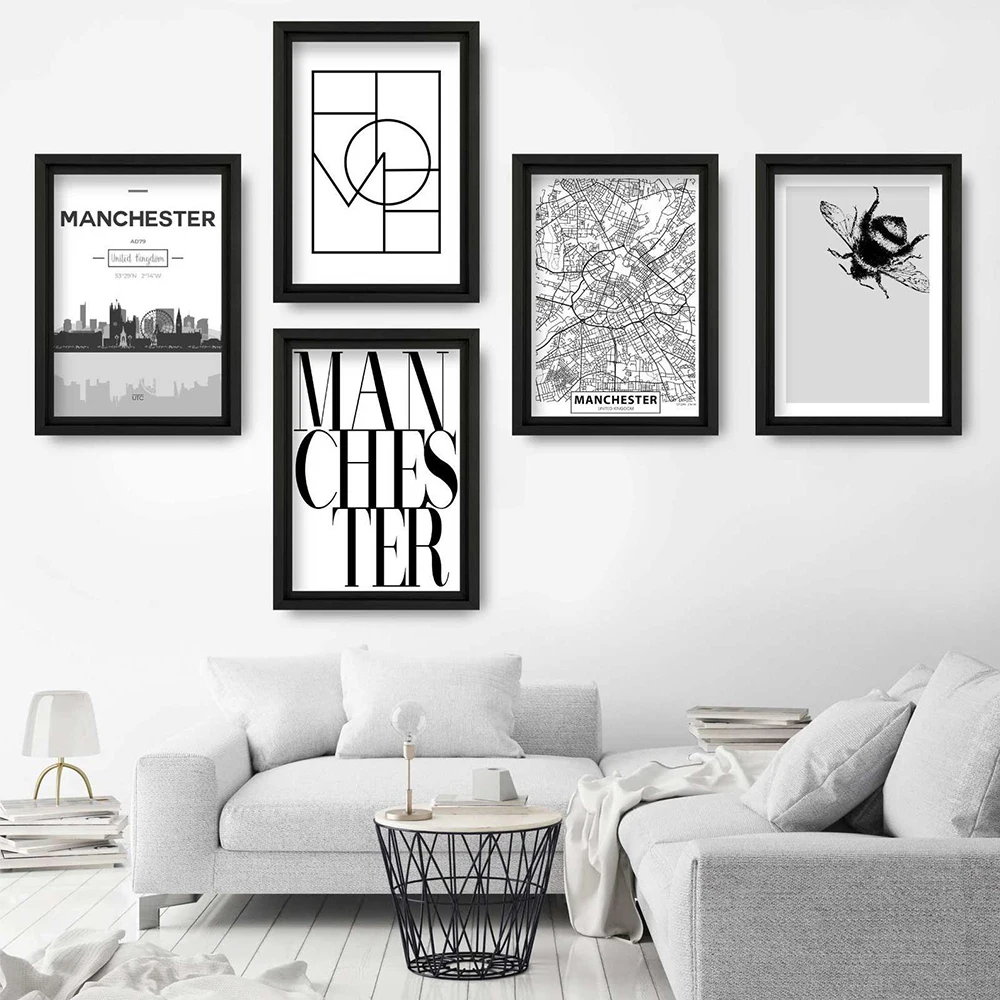 

MANCHESTER Art Print Cityscape Skyline Street Map Worker Bee Symbol Wall Picture Posters Artwork Gift Canvas Painting Home Decor