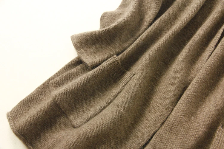 Aliaga New Arrival Pure Cashmere Cardigan Women Autumn Winter Hooded Sweater Coat With Pocket