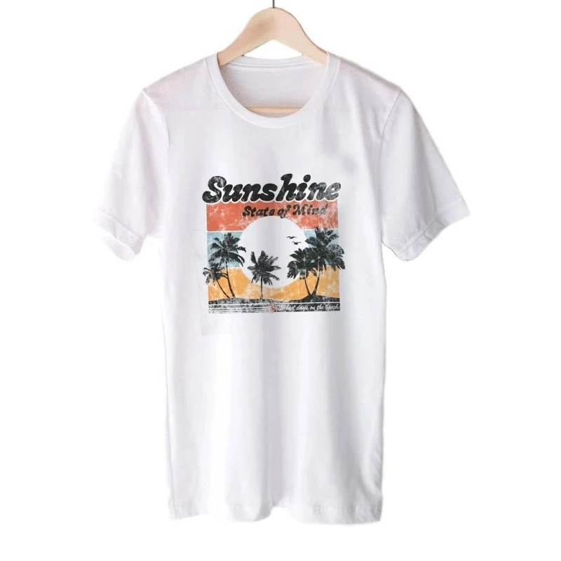 

Summer Fashion Short Sleeve Tops Womens Clothing Sunshine State of Mind Tshirt Palm Tree Graphic Tees