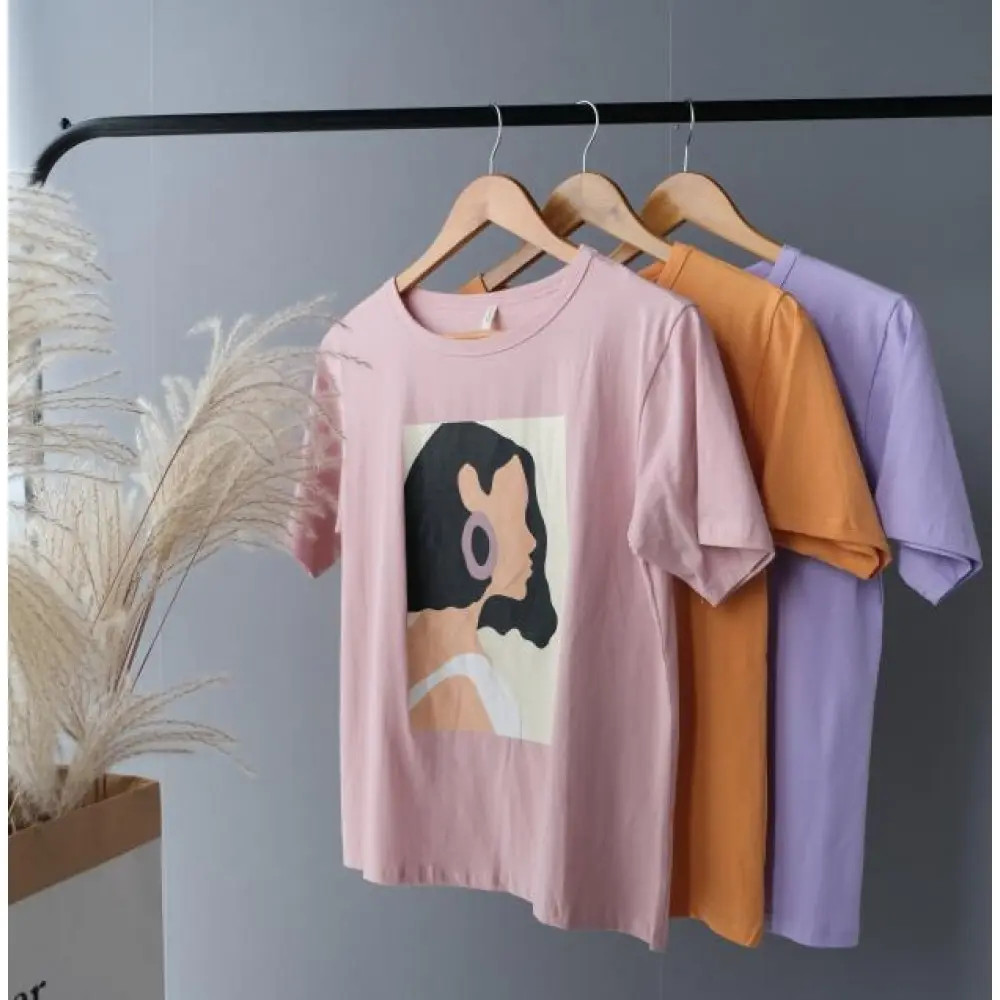 

Toppies 2021 summer character t-shirts fashion girls tops short sleeve printing t-shirts korean women clothes 95% cotton