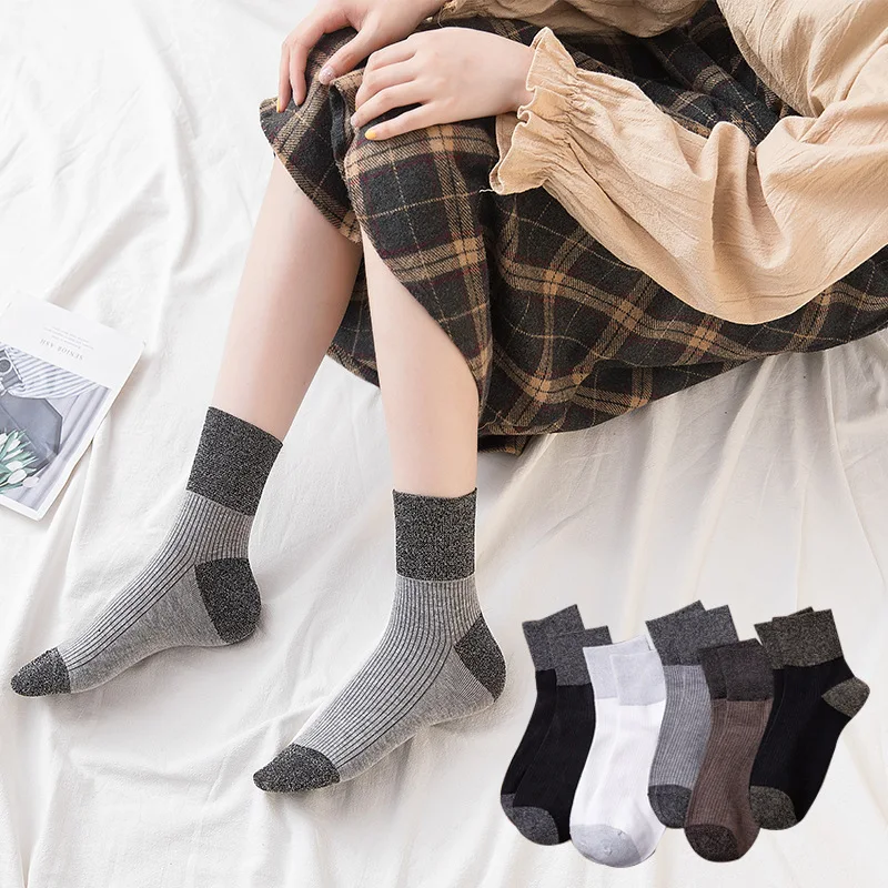 3pairs/lot=6pieces Autumn Winter Womens Fashion Socks Breathable Long Tube Color Matching Vertical Ladies Cotton | Женская одежда