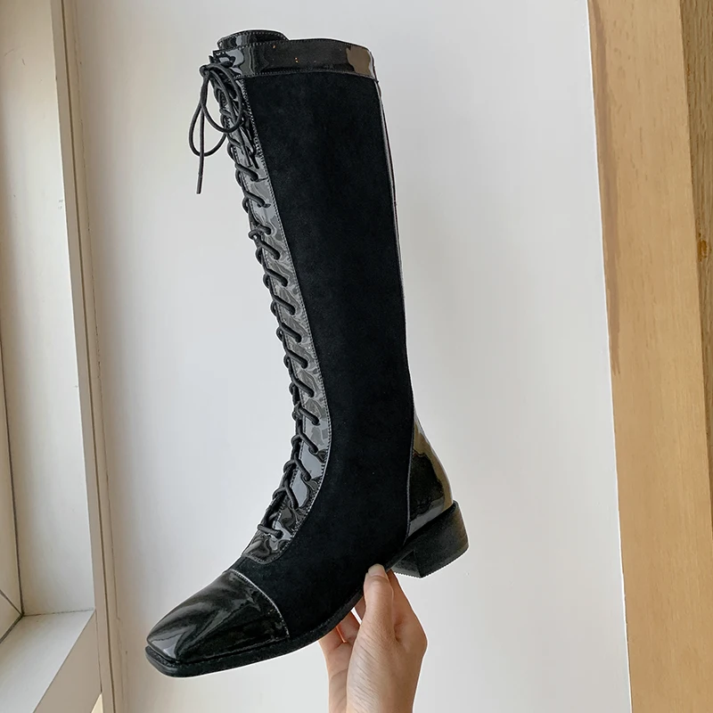 

2021 Winter New style Genuine leather Knee-high boots Women boots Motorcycle boots Snow boots warm After the zipper Women shoes