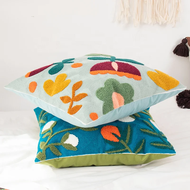 floral cushion cover 45x45cm embroidery pillow cover soft cozy home decoration for living room kids room color block free global shipping