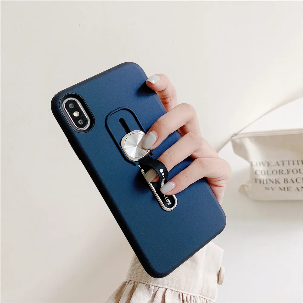 Синий Роскошный чехол для телефона с магнитным кольцом для iphone 11 pro max Xs max XR X 8 7 6s Plus силиконовый автомобильный держатель с кольцом на палец - Цвет: Синий
