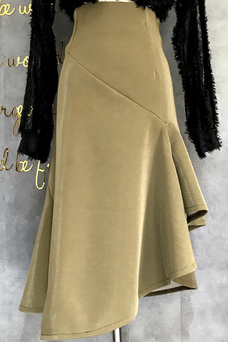 Винтажная юбка-трапеция с разрезом по бокам высокой талией и асимметричными