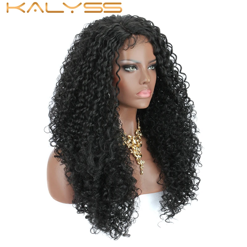 

Kalyss 20 Inches Synthetic Lace Front Wigs for Black Women Deep Curly Wave Lace Frontal Wig Afro Kinky Curly Side Part Wig