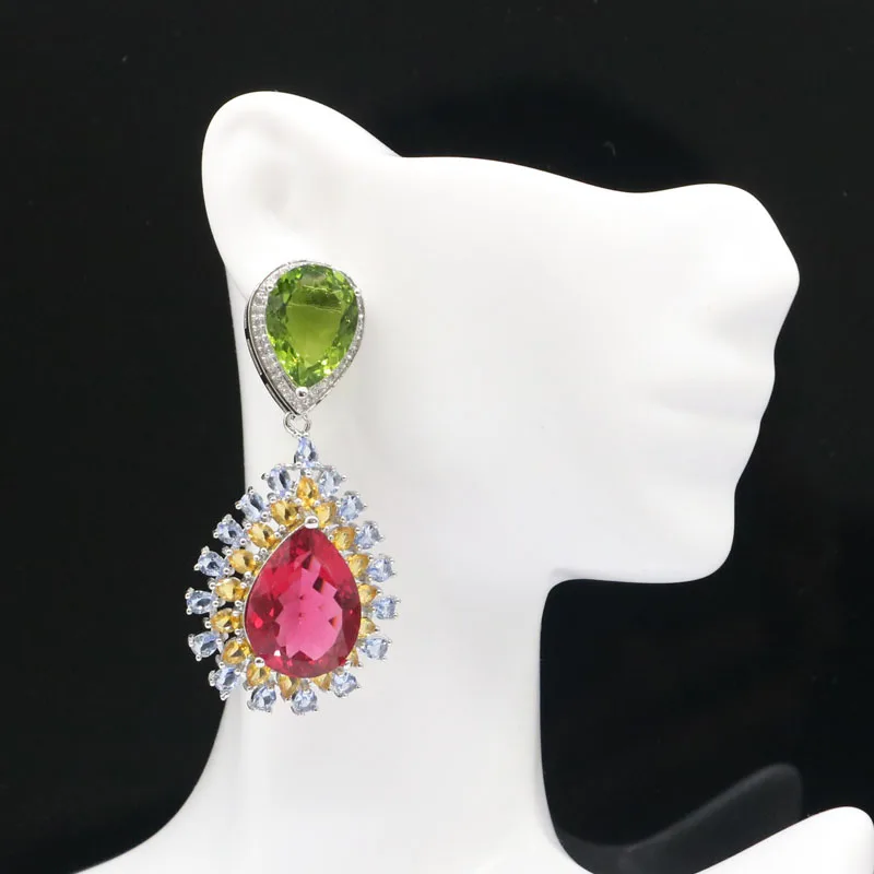 Женские серебряные серьги 60x28 мм Разноцветные длинные крупные тяжелые из серебра