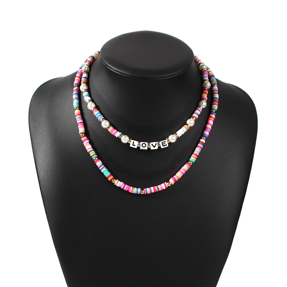 

Bohemia Rice Beads Chains Necklace for Women Soft Leather Pottery Chain LOVE Letter Lovers Choker Necklace Vintage Neck Jewelry