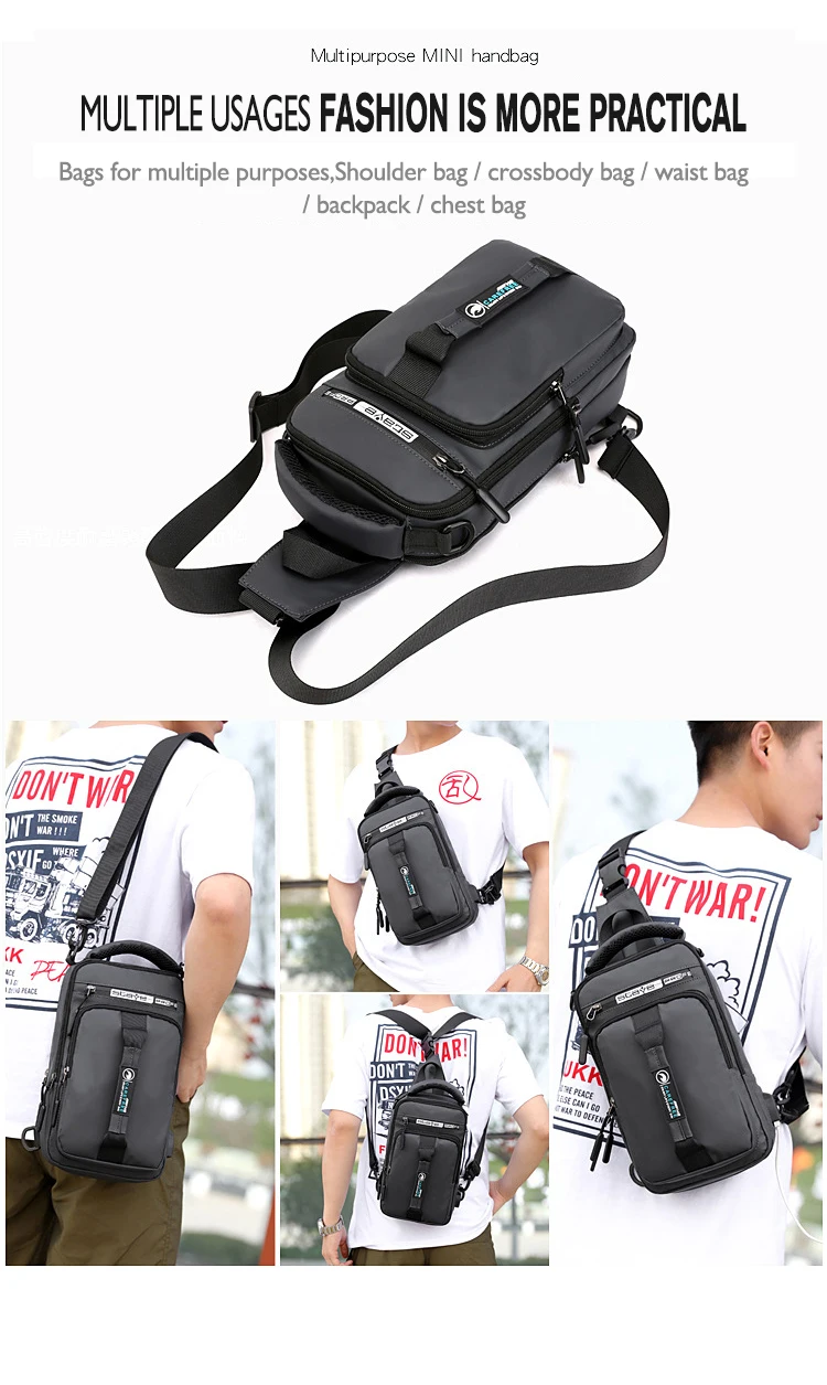 OZUKO New Multifunction Crossbody Bag for Men Chest Pack Sling&Double Shoulder Bag Male Waterproof Short Trip Messenger Bag