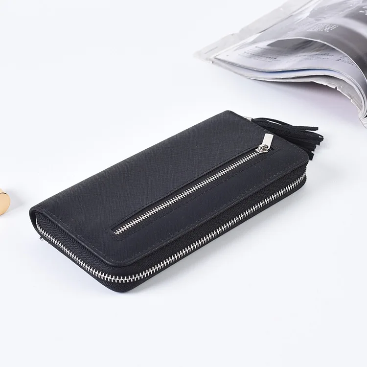 

For Black Single Zipper Wallet Men and Women Coin Purse Pu Leather Long Card Bag Clutch Bag Business Card Holder Women Wallets