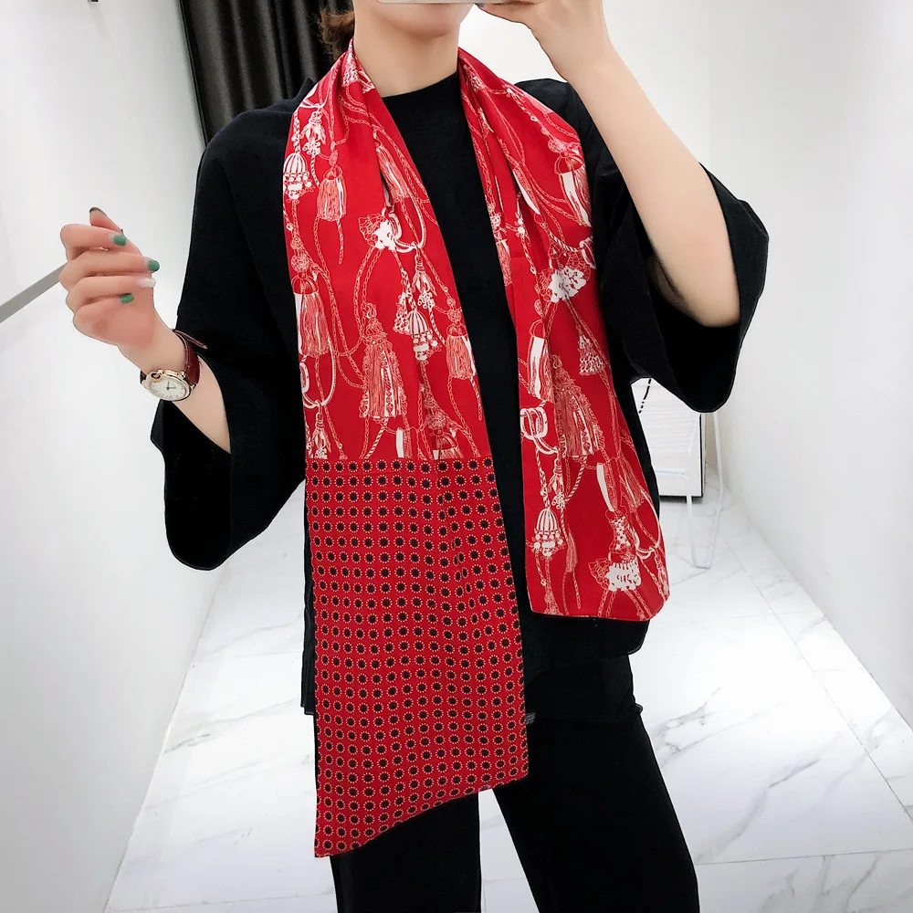 

2019 New Design Luxury Brand Rope Tassels Scarf Double-deck Twill Scarf For Ladies Head Silk Scarves Wraps Women Handkerchief