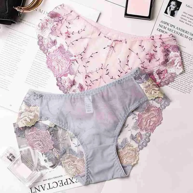

Трусики женские кружевные, дышащие, с цветочной вышивкой, без следов