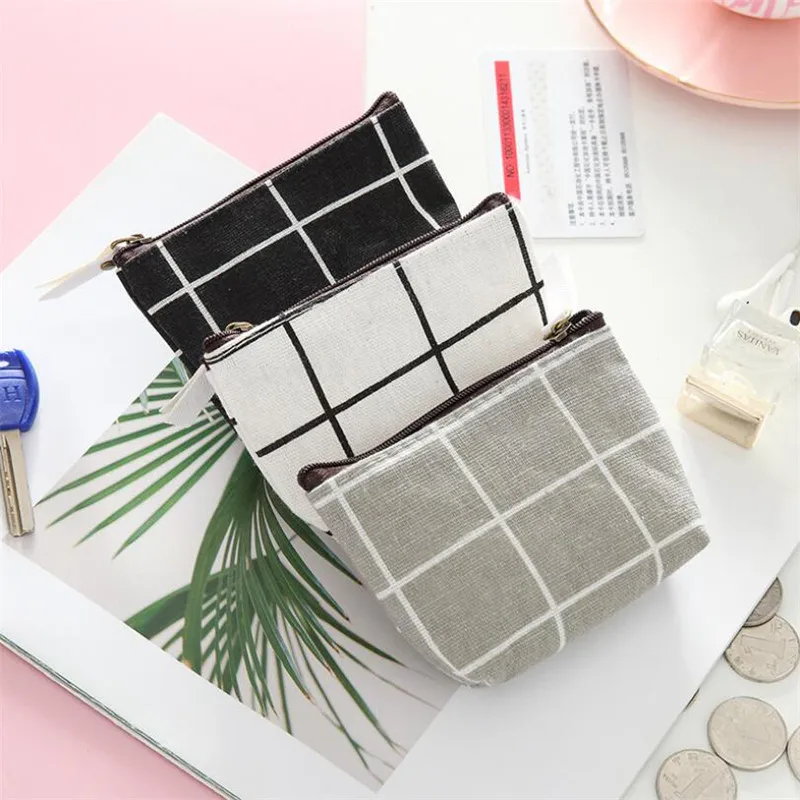 Кошелек для мелочи Холщовый с цветочным принтом в клетку на молнии | Багаж и сумки