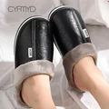 Mens slippers Home Winter Indoor Warm Shoes Thick Bottom Plush Waterproof Leather House slippers man Cotton shoes 2020 New